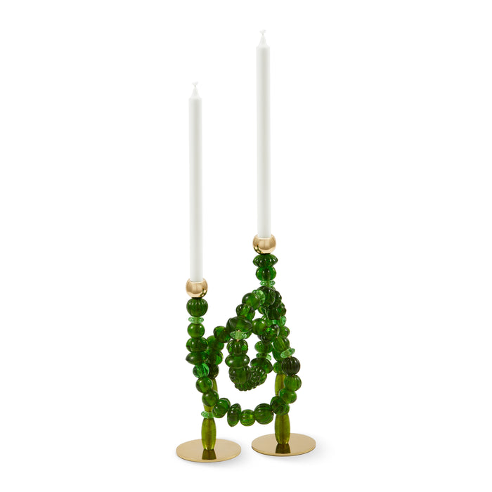 POLSPOTTEN Beads Kandelaar H 38 cm - Donkergroen