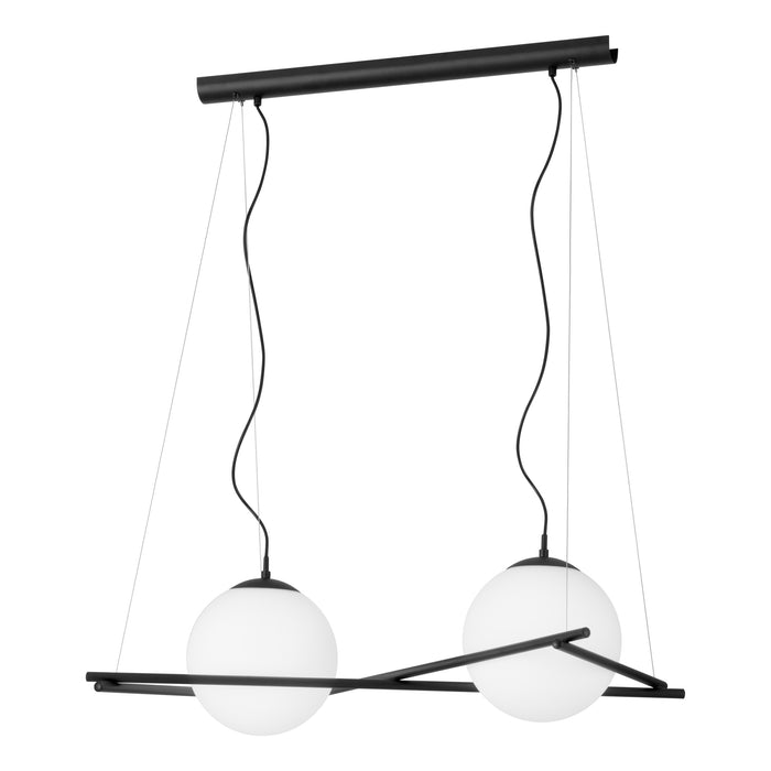 EGLO Hanglamp - E27 - 2lichts -  Staal - Zwart | Glas opaal-mat - Wit
