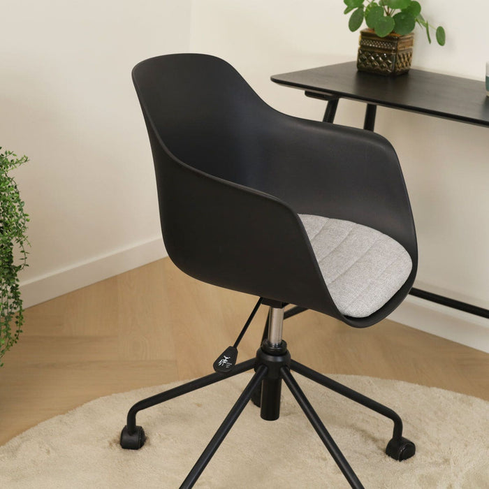 Nolon Nout-Liz Bureaustoel Zwart - Lichtgrijs Kussen - Zwart Onderstel