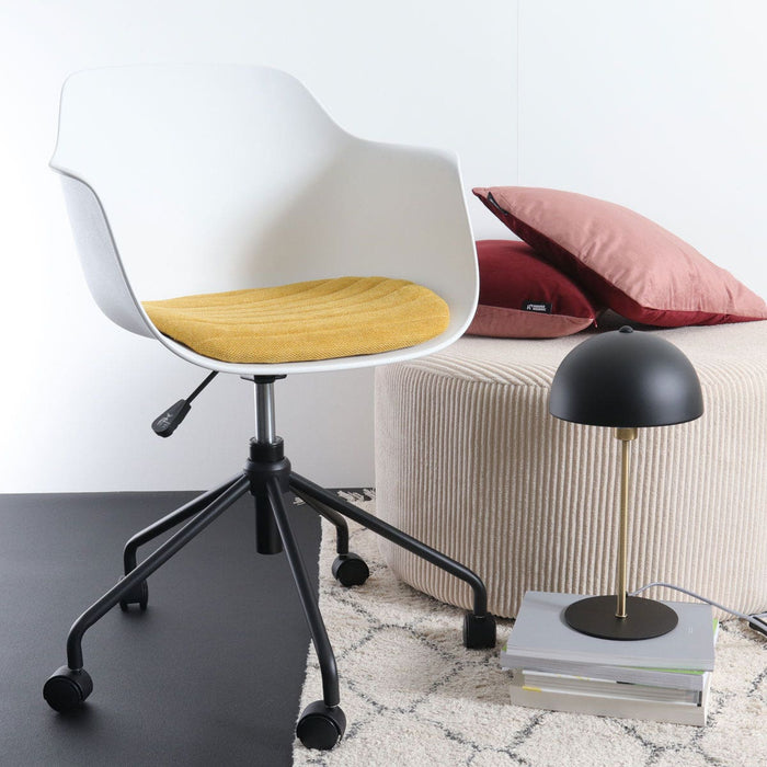 Nolon Nout-Liz Bureaustoel Wit - Okergeel Kussen - Zwart Onderstel