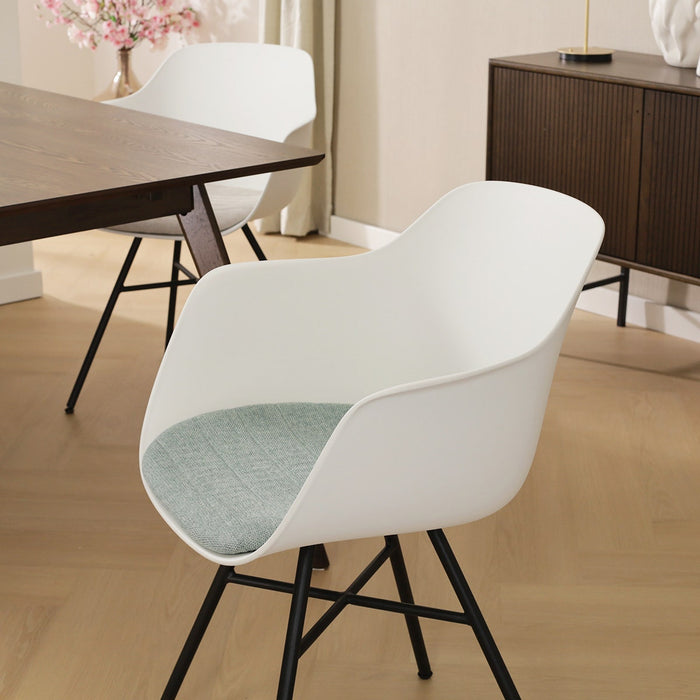 Nolon Noa-Liz Eetkamerstoel Wit - Zacht Groen Kussen - Zwarte Poten