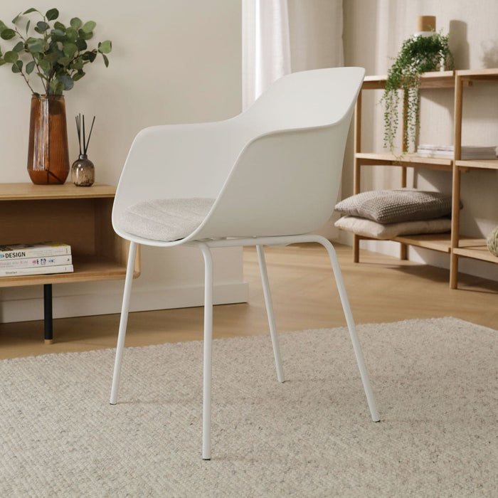 Nolon Nora-Liz Eetkamerstoel Wit - Beige Kussen - Witte Poten