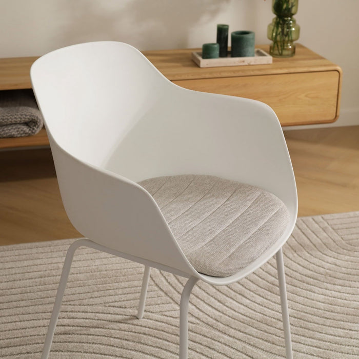 Nolon Nora-Liz Eetkamerstoel Wit - Beige Kussen - Witte Poten