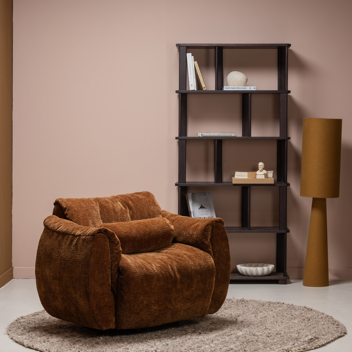 WOOOD Baggy Draaifauteuil - 3D Chenille - Middenbruin - 81x104x84
