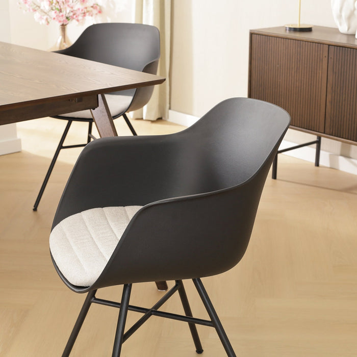 Nolon Noa-Liz Eetkamerstoel Zwart - Beige Kussen - Zwarte Poten