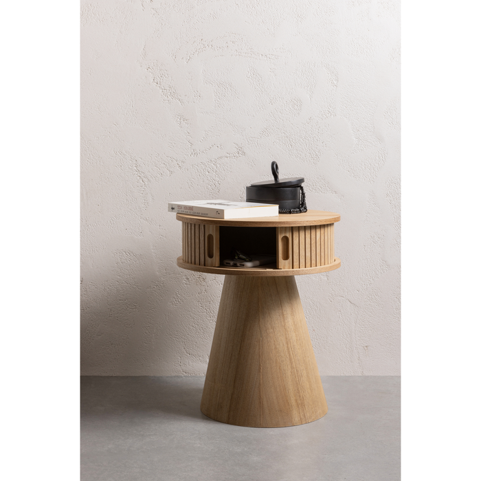 WOOOD Karri Nachtkastje Rond - Hout - Naturel - 46x38x38