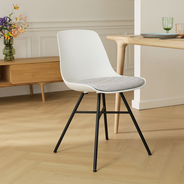 Nolon Noa-Liv Eetkamerstoel Wit - Lichtgrijs Kussen - Zwart Onderstel