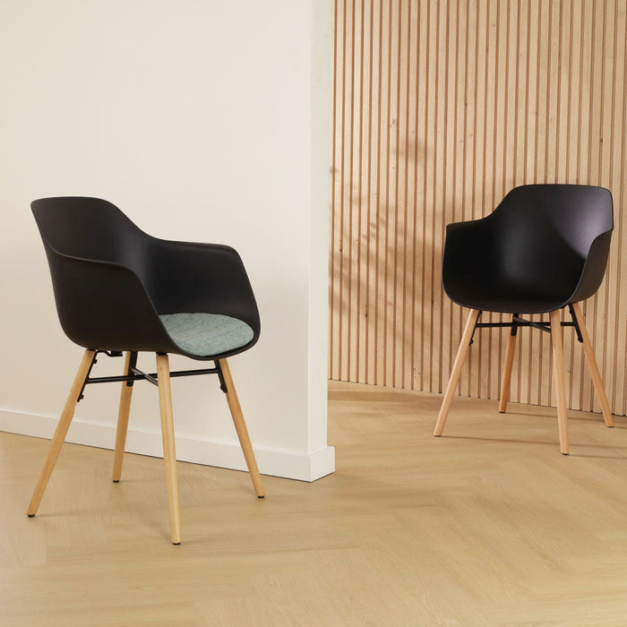 Nolon Nena-Liz Eetkamerstoel Zwart - Armleuning - Zacht Groen Kussen