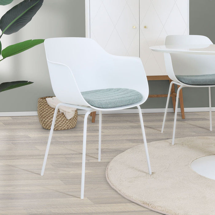 Nolon Nora-Liz Eetkamerstoel Wit - Zacht Groen Kussen - Witte Poten