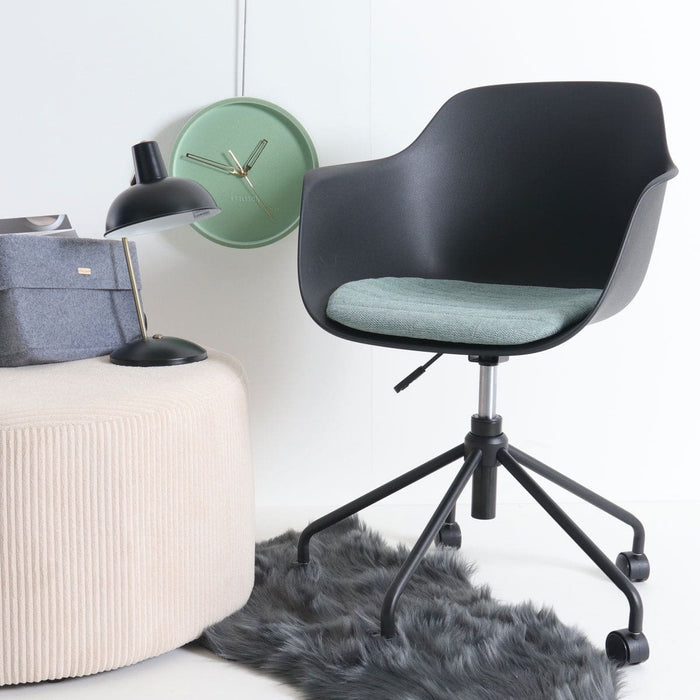 Nolon Nout-Liz Bureaustoel Zwart - Zacht Groen Kussen - Zwart