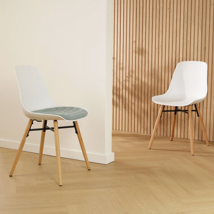 Nolon Nena-Liv Eetkamerstoel Wit - Zacht Groen Kussen - Houten Poten