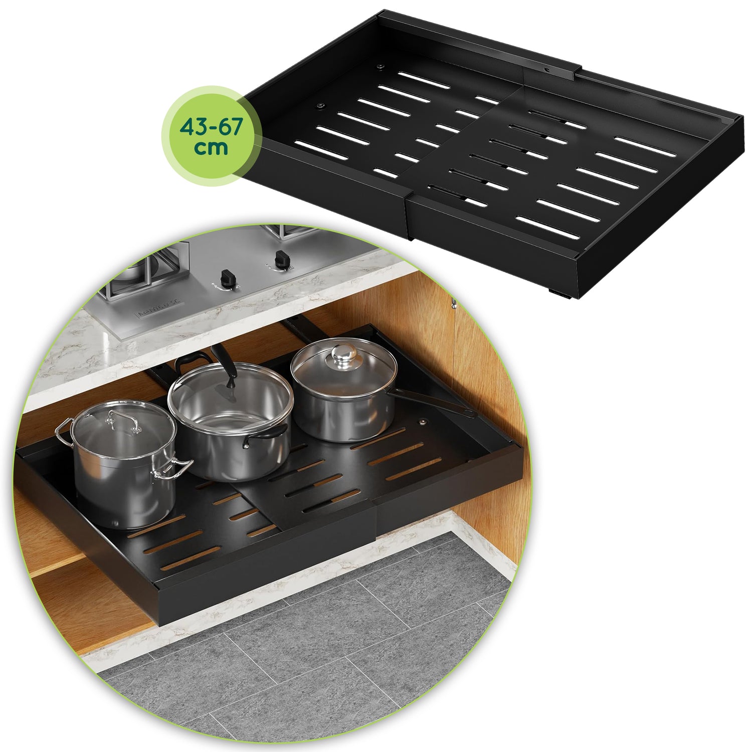 XIVADA Keukenorganizer - Schuiflade  - Aluminium - Verstelbaar - Zwart