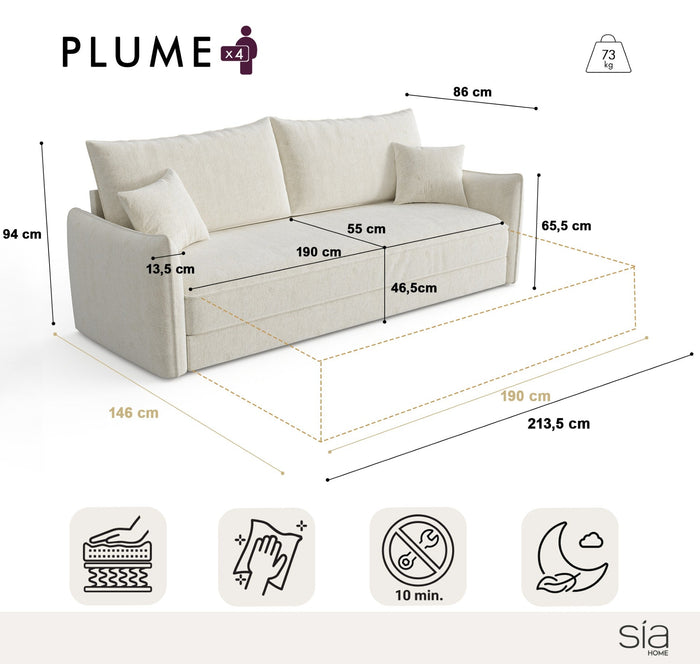 3-zits slaapbank in taupe structuurfluweel 213cm