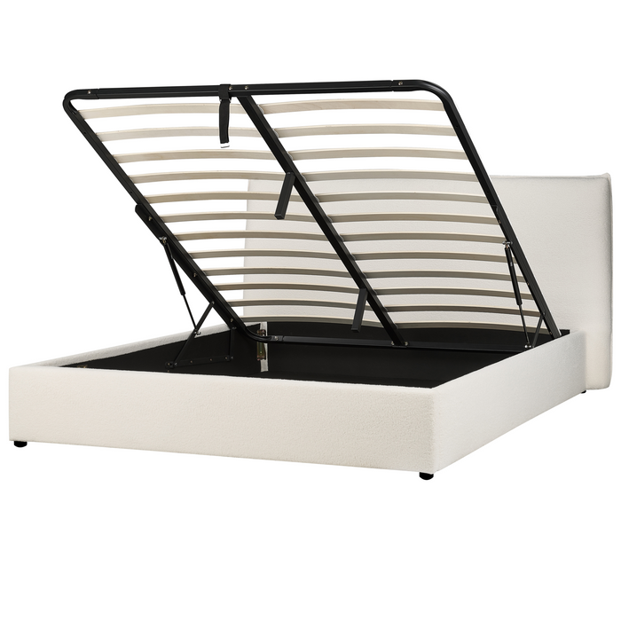 Beliani-LAVAUR-Bed met opbergruimte-Gebroken wit-160 x 200 cm-Bouclé