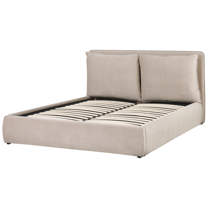 Beliani-BAJONNA-Bed met opbergruimte-Beige-160 x 200 cm-Fluweel