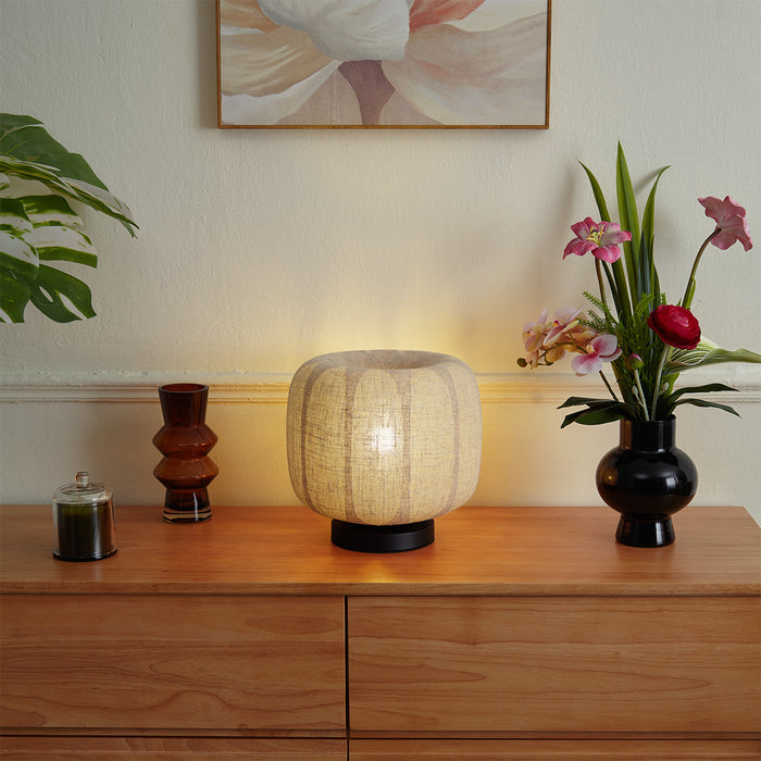 QAZQA Japandi tafellamp zwart met beige linnen kap 27cm - Nami