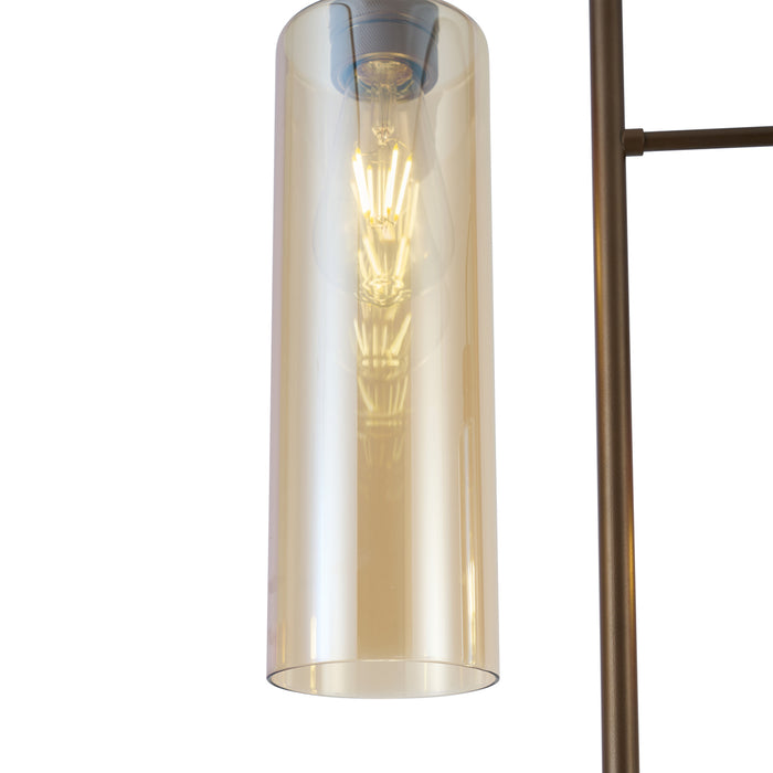 QAZQA Hotel Chique vloerlamp donker brons met amber glas 2-lichts -