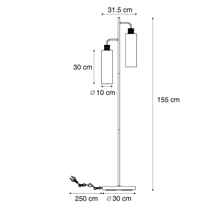 QAZQA Hotel Chique vloerlamp donker brons met amber glas 2-lichts -