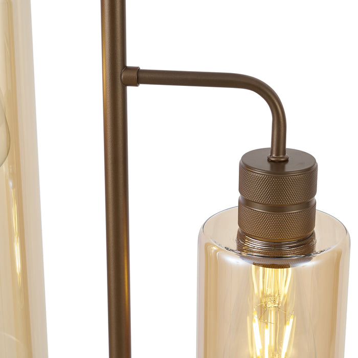 QAZQA Hotel Chique vloerlamp donker brons met amber glas 2-lichts -