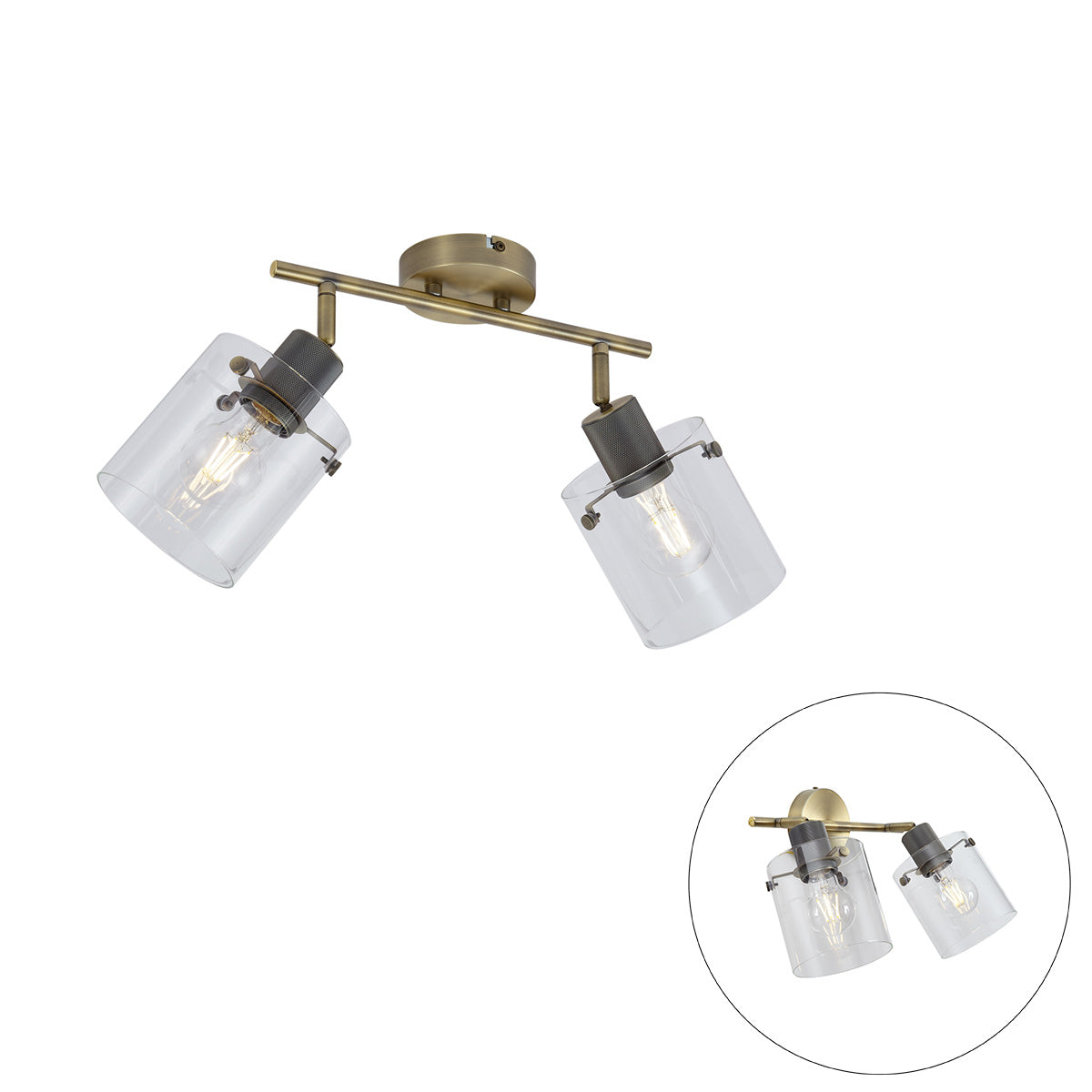 QAZQA Design plafondspot brons met helder glas 2-lichts - Domo