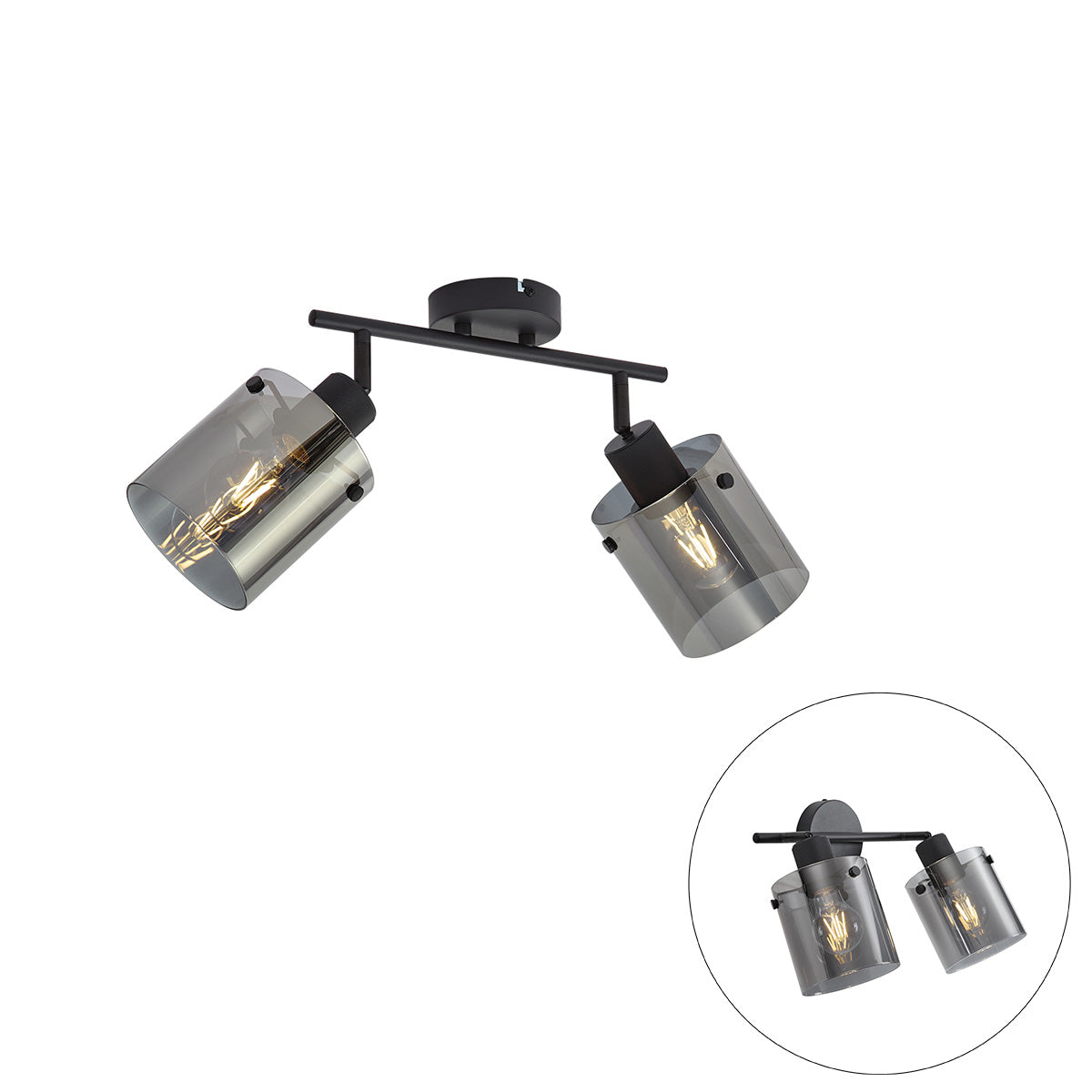QAZQA Design plafondspot zwart met smoke glas 2-lichts - Domo