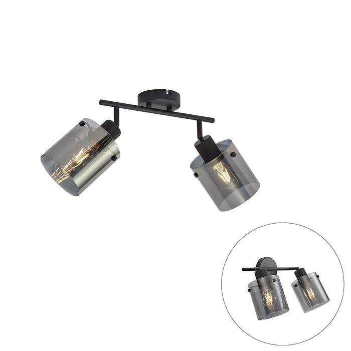 QAZQA Design plafondspot zwart met smoke glas 2-lichts - Domo