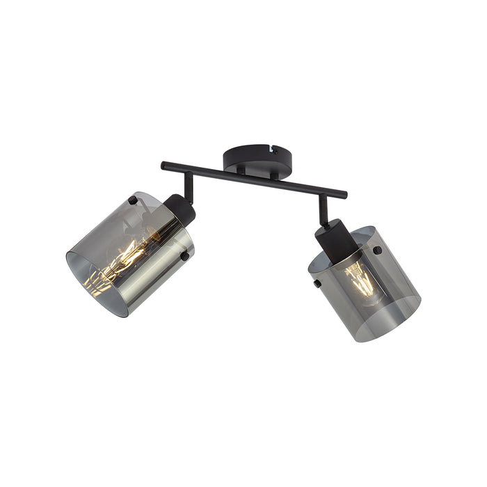 QAZQA Design plafondspot zwart met smoke glas 2-lichts - Domo