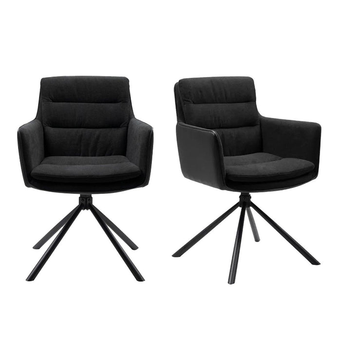 Calicosy - Eetkamerstoelen LOGAN - Zwarte Stof - Set van 2