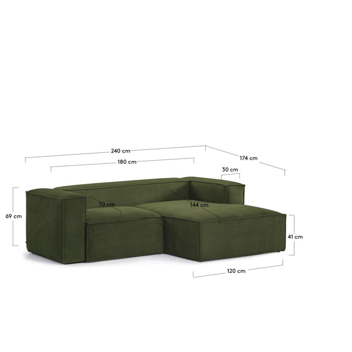 Kave Home Blok Chaise Longue Rechts - Donkergroen - Rib