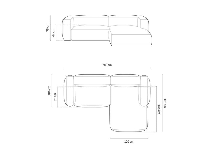 Micadoni 2-zits hoekbank Martina ribstof rechts