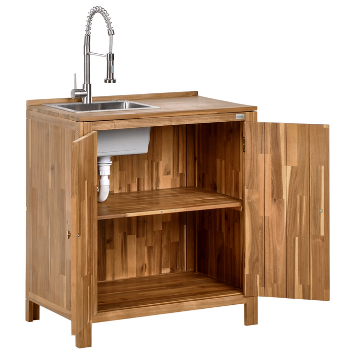 Beliani-VENOSA -Buitenkast wastafel-Zilver-50 x 80 x 90 cm-Acaciahout