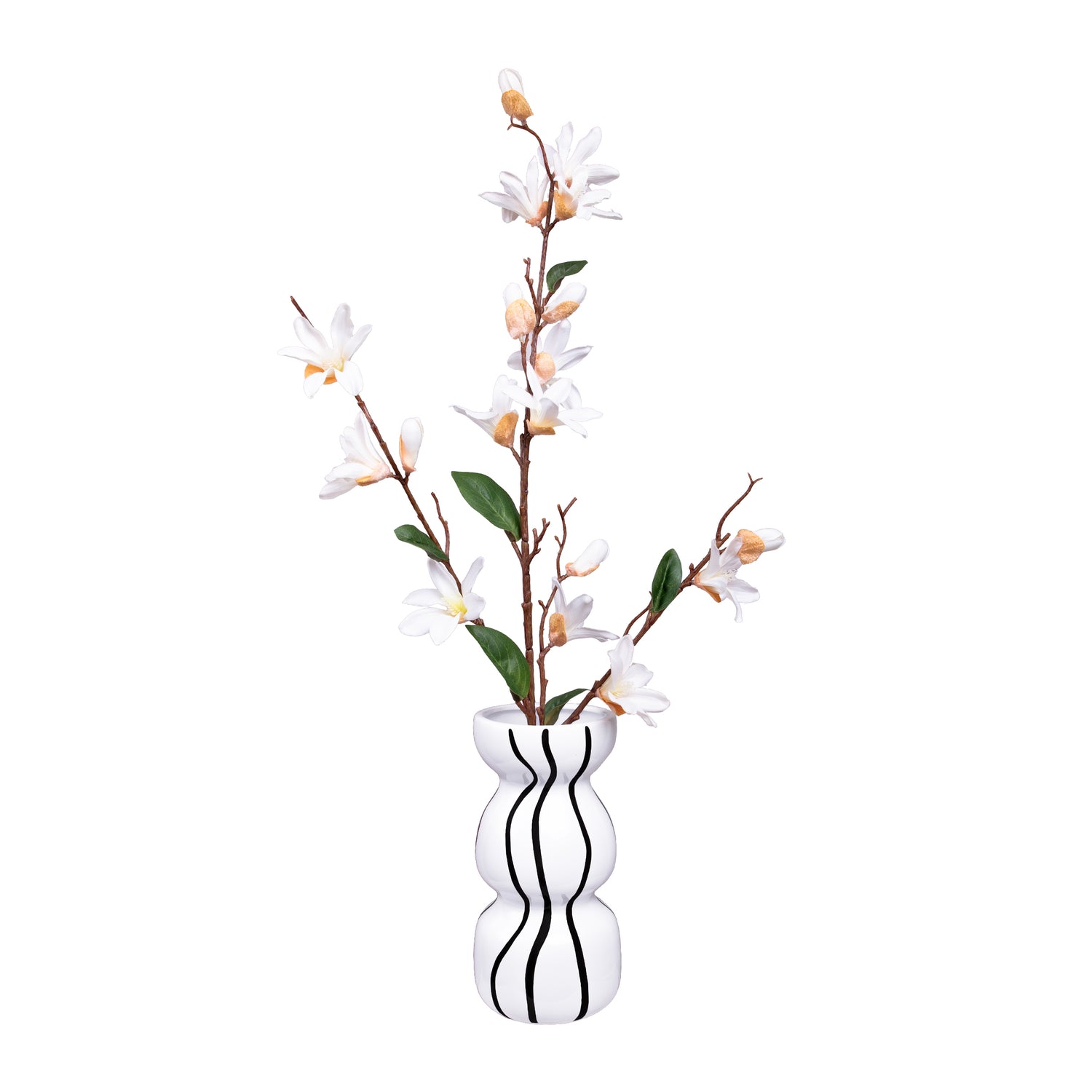 QUVIO Vaas zwarte strepen - Zandloper vorm - Keramiek - ø23x11cm - Wit