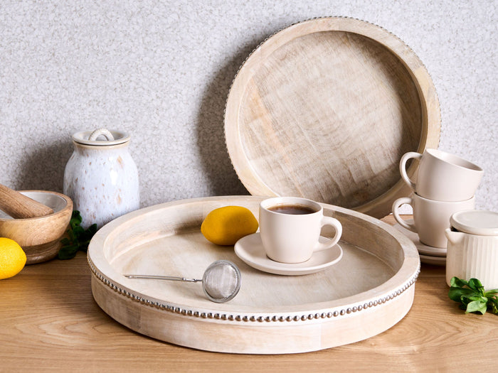 Beliani - MANSOURA - Dienblad set van 2 - Lichtbruin - Mangohout