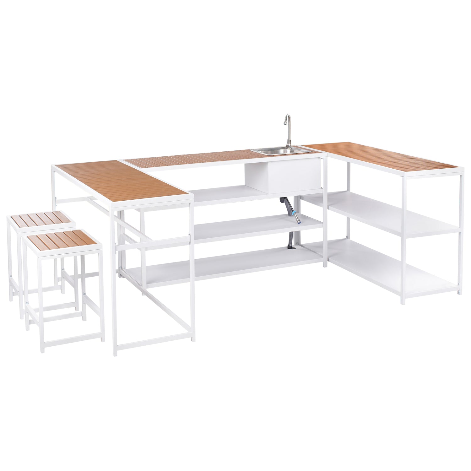 Beliani-AVETRANA-Buitenkeuken set kraan bar-Lichthout|Wit-Staal