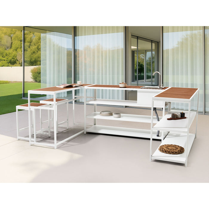 Beliani-AVETRANA-Buitenkeuken set kraan bar-Lichthout|Wit-Staal