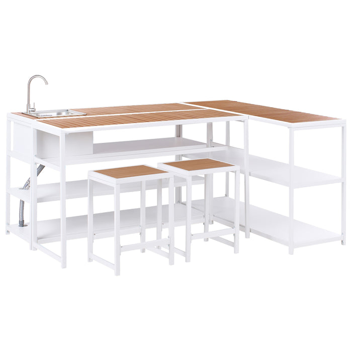 Beliani-AVETRANA-Buitenkeuken set kraan bar-Lichthout|Wit-Staal