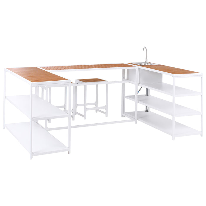 Beliani-AVETRANA-Buitenkeuken set kraan bar-Lichthout|Wit-Staal