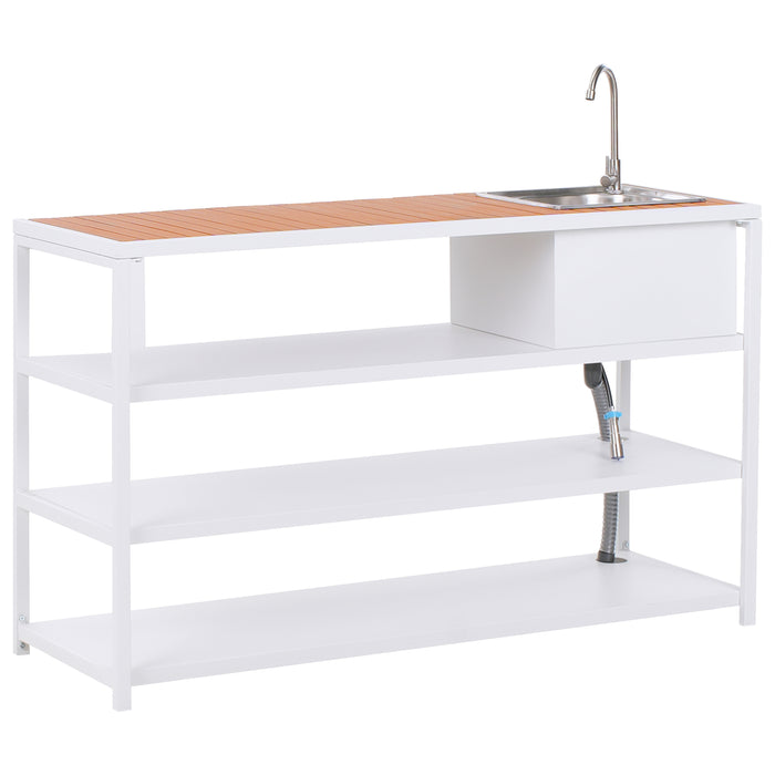 Beliani-AVETRANA-Buitenkeuken set kraan bar-Lichthout|Wit-Staal