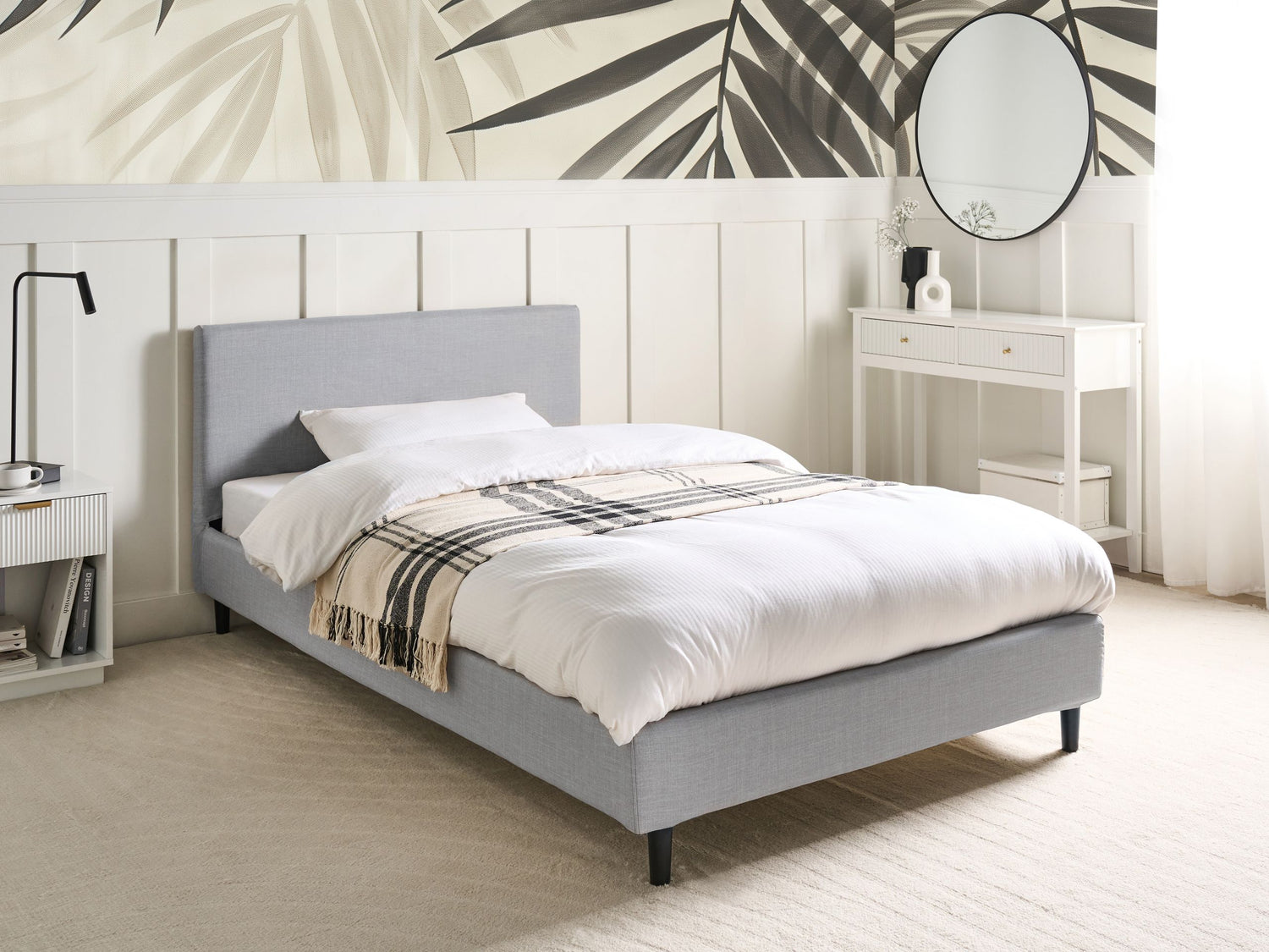 Beliani-FITOU-Bedframe hoes-Lichtgrijs-120 x 200 cm-Polyester