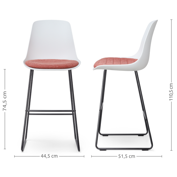 Nolon Nino-Liv Barkruk Wit - Terracotta Kussen - Zwart Frame - 75 cm