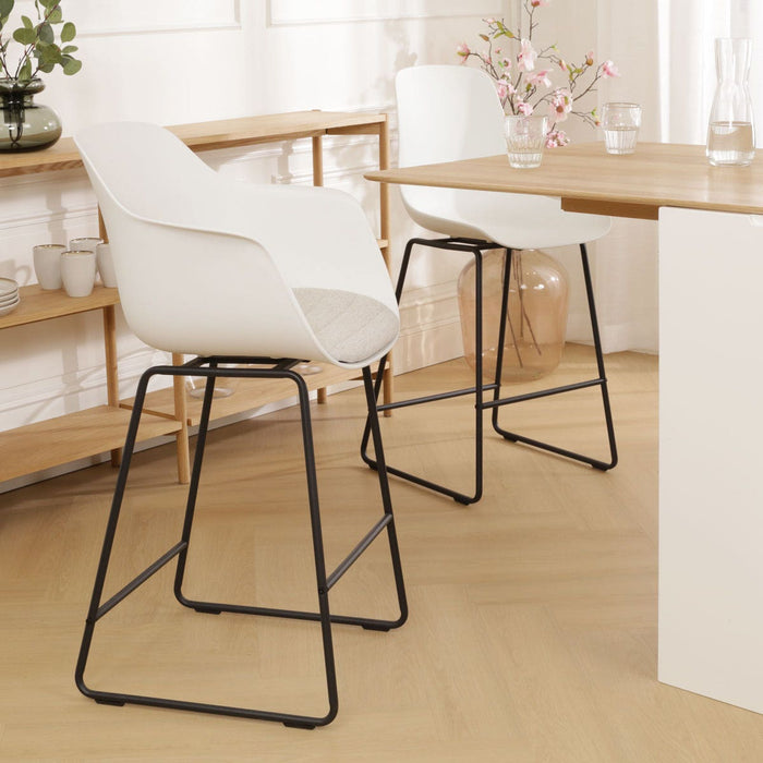 Nolon Nino-Liz Barkruk Wit - Beige Kussen - Zwart Onderstel - 65 cm