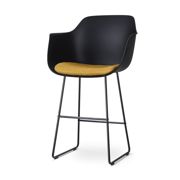 Nolon Nino-Liz Barkruk Zwart - Okergeel Kussen - Zwart Frame - 75 cm