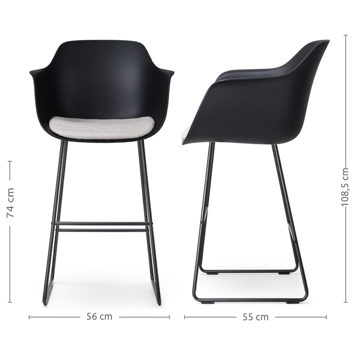 Nolon Nino-Liz Barkruk Zwart - Beige Kussen - Zwart Frame - 75 cm