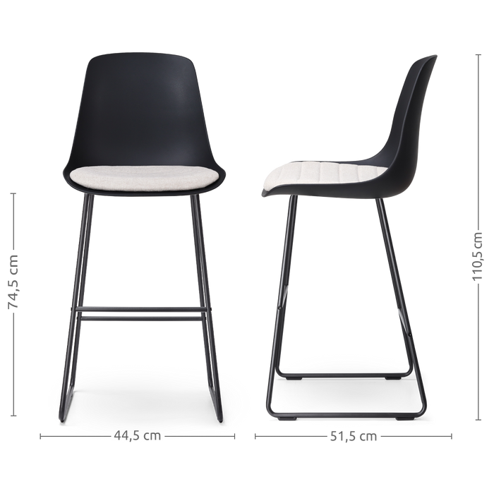 Nolon Nino-Liv Barkruk Zwart - Beige Kussen - Zwart Frame - 75 cm