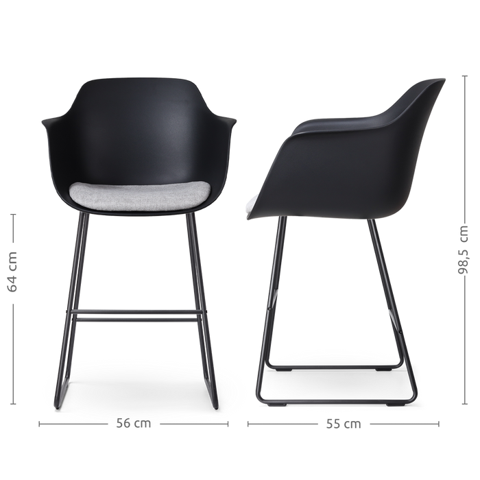 Nolon Nino-Liz Barkruk Zwart - Lichtgrijs Kussen - Zwart Frame - 65 cm