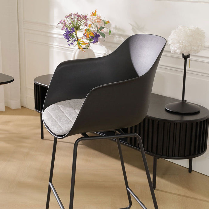 Nolon Nino-Liz Barkruk Zwart - Lichtgrijs Kussen - Zwart Frame - 65 cm