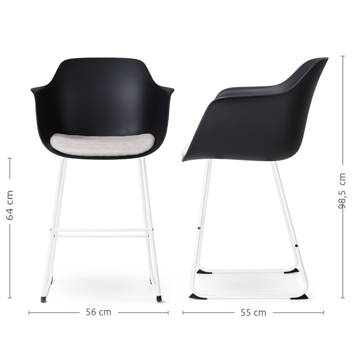 Nolon Nino-Liz Barkruk Zwart - Beige Kussen - Wit Frame - 65 cm