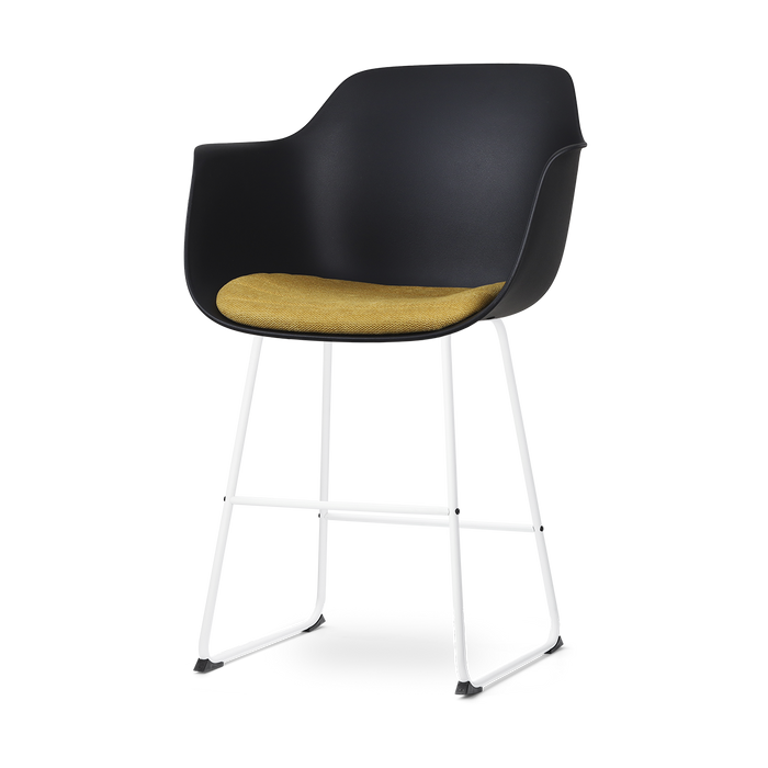 Nolon Nino-Liz Barkruk Zwart - Okergeel Kussen - Wit Frame - 65 cm