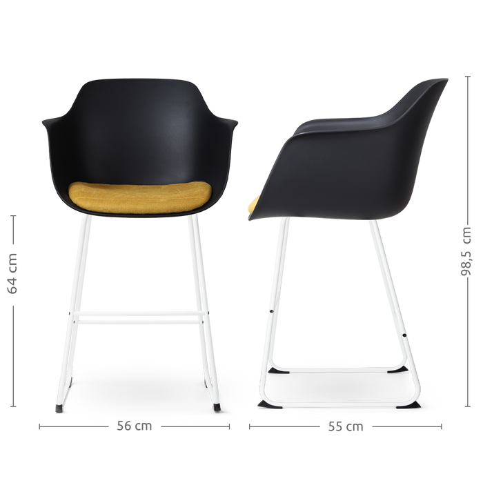 Nolon Nino-Liz Barkruk Zwart - Okergeel Kussen - Wit Frame - 65 cm