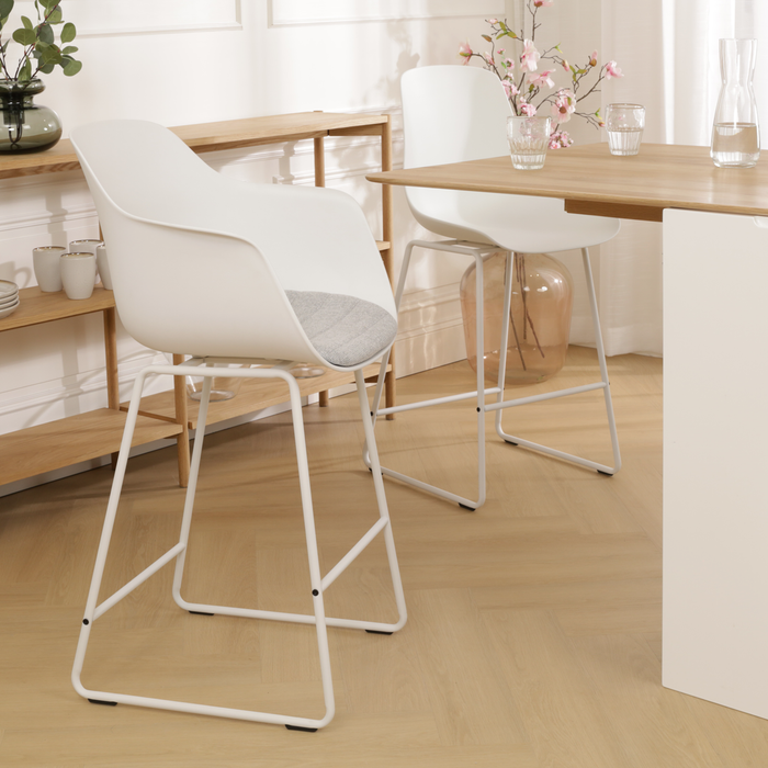 Nolon Nino-Liz Barkruk Wit - Lichtgrijs Kussen - Wit Frame - 65 cm